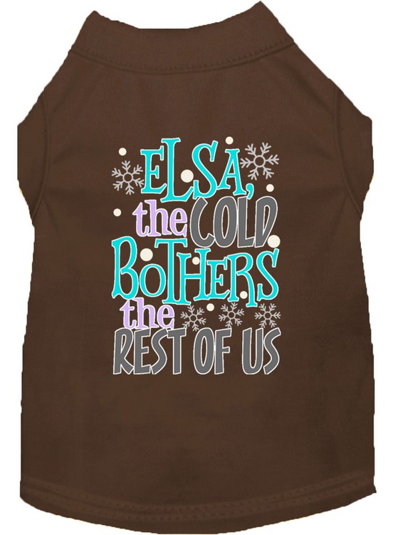 Elsa, the Cold Screen Print Dog Shirt Brown Lg